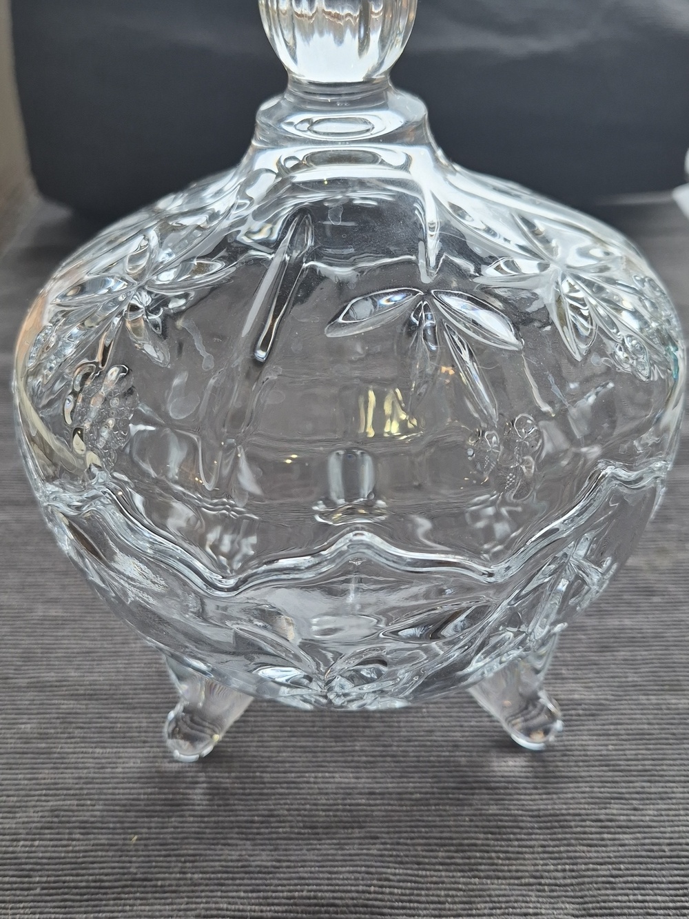 Vintage Clear Pressed Crystal Glass Covered Candy Dish